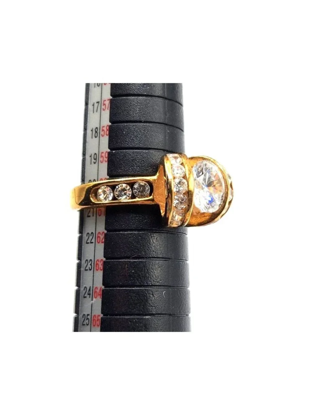 Gold Plated Ring With Knot Design Holding Large CZ Center Stone - Size 9 1/2